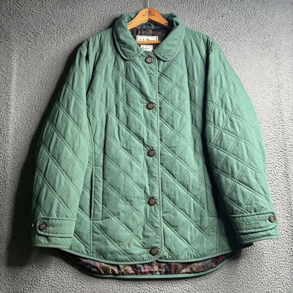 L.L. Bean Jackets & Blazers - L.L. Bean Diamond Quilted Chore Jacket Coat Green Women's Large Vintage